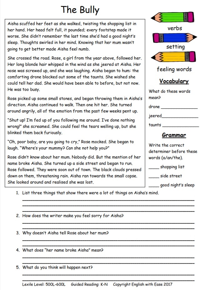 reading comprehension homework ks2